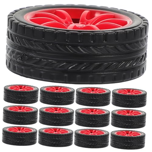 ifundom 20 Stück Radspielzeugzubehör Klein Ersatz Kinderauto Für Autospielzeug Autokinder Spielzeugauto Modellräder Rad Auto Spielzeugrad Mini-autoräder Teile Gemacht Gummi Rot von ifundom