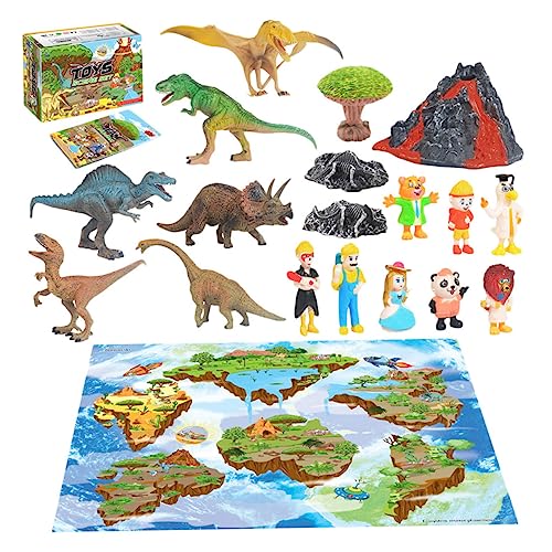 ifundom 20Stücke Lebensechte Plastik Dinosaurier Modelle Set Für Kreatives Vulkan Dinosaurier Spielset Mit Tierausstellungsmodellen Für Jungen Und Mädchen von ifundom