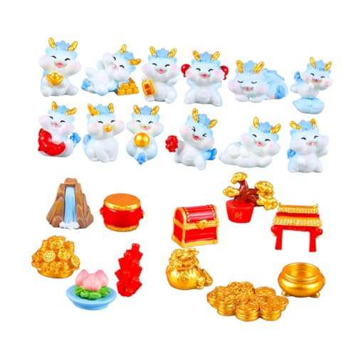 ifundom 23 Stücke Xiaolongguo Figur Figurine Ornament Tiere Jahr Statue Drachen Dekoration Mini Desktop Cartoons Garten Dekore Harz von ifundom