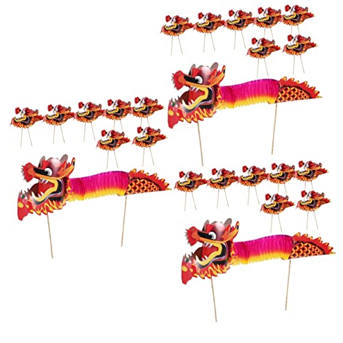 ifundom 24 STK Drachenkopf Requisiten Kinderspielzeug Decoraciones para Sala De Casa Chinesische Neujahrsfestverzierung Chinesischer Drache-kuchenaufsatz Handheld Süssigkeit 3D Papier von ifundom
