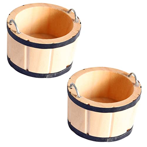 ifundom 2St Blockfarbenes Holzfass Rustikale Holztonne Holztonne Holzbehälter künstliche Eimer Mini-Holzfass Miniatur-Gartenspielzeug Miniatur-Eimer Metall von ifundom