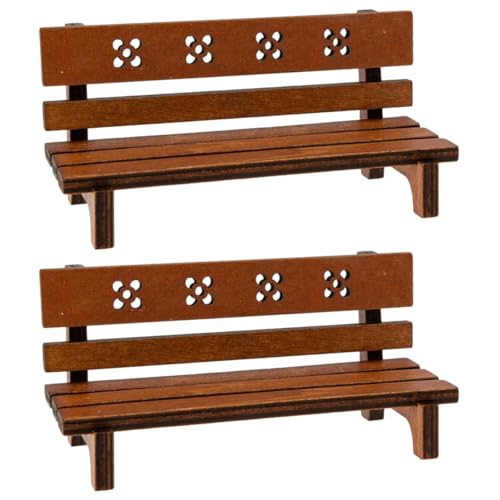 ifundom 2St Dekorative Miniaturszenen-Ornamente im Freien Figuren Puppenhausmöbel Miniaturen Gitter Sitz wohnaccessoires Miniatures Modell Einer kleinen Holzbank Mini-Holzbänke Light Brown von ifundom