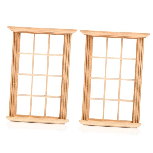 ifundom 2Stücke Mini Puppenhaus Fensterrahmen Maßstab Holzmodell Zubehör Für Puppenhaus Dekoration Design Für Miniaturmöbel Und Landschaftsdarstellung von ifundom