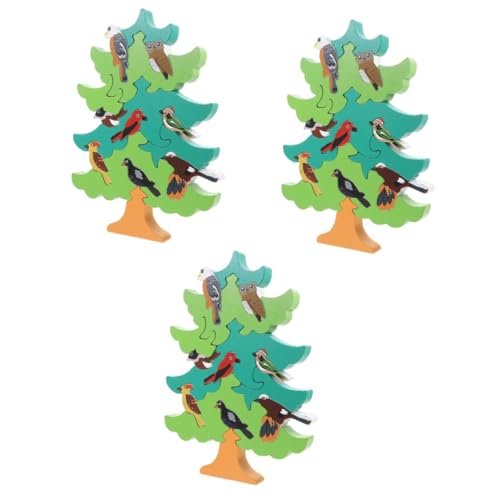 ifundom 3 Sätze 3D-Stereo-Puzzle Geschenk Große Partikel Kleinkind Weihnachtsbaum Hölzern von ifundom