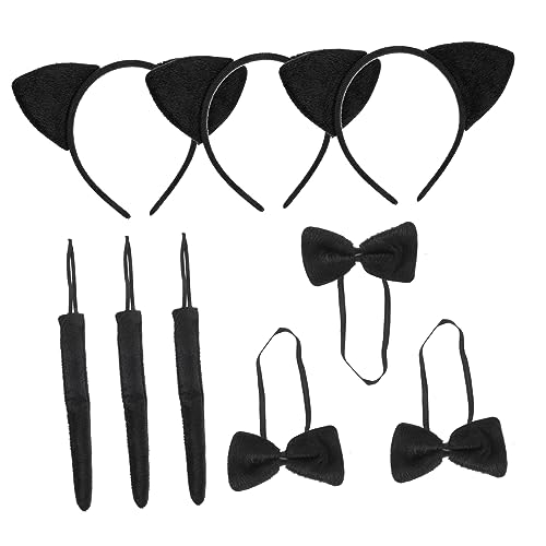 ifundom 3 Sätze Katzenohren Stirnband Set mit Schleife und Katzenschwanz Teiliges Faschingskostüm und Erwachsene Vielseitiges Tierkostüm für Halloween Karneval Cosplay Party von ifundom