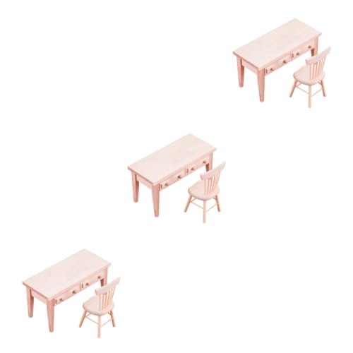 3 Sätze STK Miniaturmöbel Figur Tisch Stuhl Mini-Esstisch Furwikinger schreibtischstuhl Mini-Holztisch Holzornament kleine Schreibtischmöbel hölzern Ornamente Requisiten Bambus von ifundom