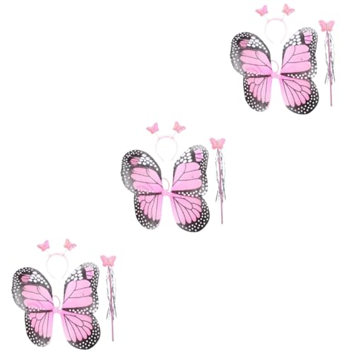 ifundom 3 Sätze Schmetterlingsflügel Eingestellt Kostüm Outfits Flügelstützen Flügelstütze Für Mädchen Zauberstäbe Künstlerbedarf Kind Polyester Fee Flügel Gesetzt von ifundom