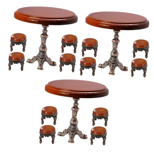 ifundom 3 Sätze Vintage Puppenhauszubehör Stühle Möbel Beistelltisch Puppenstubentisch Holz Puppenhaus-hocker-Modell Runder Mini- -holztisch Mini-Tisch Kaffetisch von ifundom