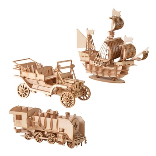 3 Satz Spielzeug kinderpuzzles aus Holz 3D-Puzzles für Kinder Automodelle für Erwachsene Rätsel für Erwachsene Holzpuzzle für Jungen Holzpuzzles für Kinder mechanisch Bahn Blöcke von ifundom