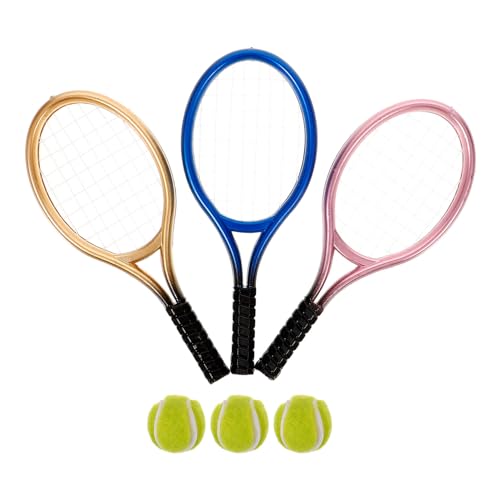 ifundom 3 Sets Mini-Tennisschläger Mit Tennisbällen Miniatur-Puppenhaus-Zubehör Für Geburtstags-Sport-Themenparty Puppenhaus-Dekorationen Im Maßstab 1:12 von ifundom