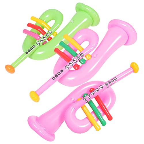 ifundom 3 Stück Aufblasbare Trompete Horn Kinder Musik Requisiten PVC Aufblasbares Musikinstrument Für Party Lernspielzeug Schnell Aufblasventile Zufällige Farbe von ifundom