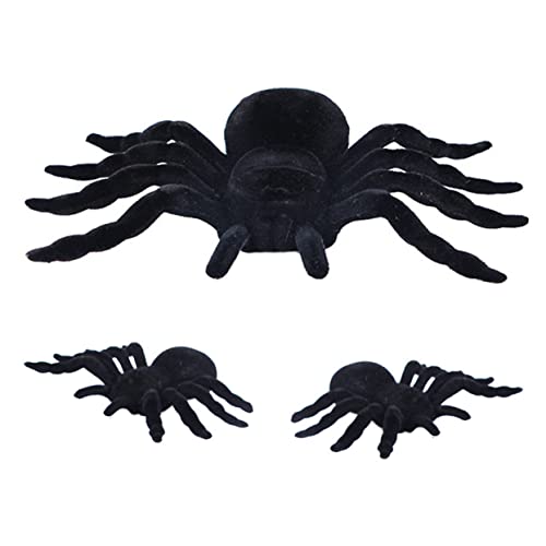 ifundom 3 Stück Beflockung Spinne realistisch Halloween-Spinne gefälscht Halloween atmosphäre Halloween Toys Spinnen-Streichspielzeug Spinnenmodell Black von ifundom