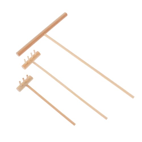 ifundom 3 Stück Mini Gartenharken Teilig aus Holzgriff Handliches Sandglättungswerkzeug für Zen Garten Schreibtischdekoration Stressabbau und DIY Geeignet für Zuhause und Büro von ifundom