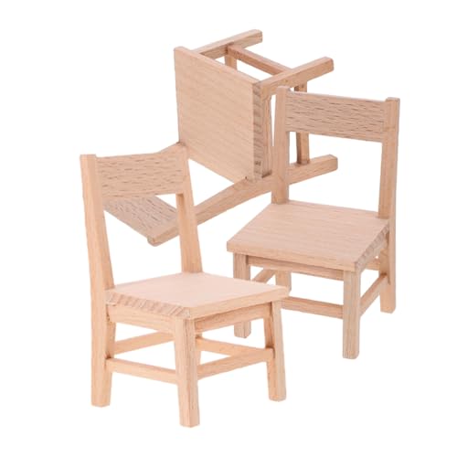 ifundom 3 Stück Miniatur Holzstühle für Puppenhaus Stabile Kleine Puppenmöbel mit Elegantem Design Detailreiche Mini Holzstühle für DIY Dekoration und Kinderspiel von ifundom