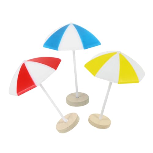 ifundom 3 Stück Miniatur Sonnenschirm Kunststoff Mini Strand Landschafts-deko für Puppenhaus DIY Mikro-Landschaft Garten Zubehör in Rot Gelb Blau von ifundom