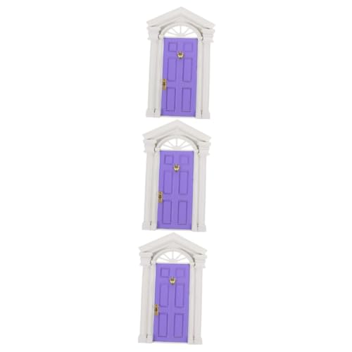 ifundom Mini-Hausmöbel 3St Puppenhaus-Mini-Tür Mini Haustür Mini-Hausbedarf Möbel Miniaturtür Minitür Simulation Tür Miniatur-Spielzeug Spielzeugzimmer Zubehör hölzern Violett von ifundom