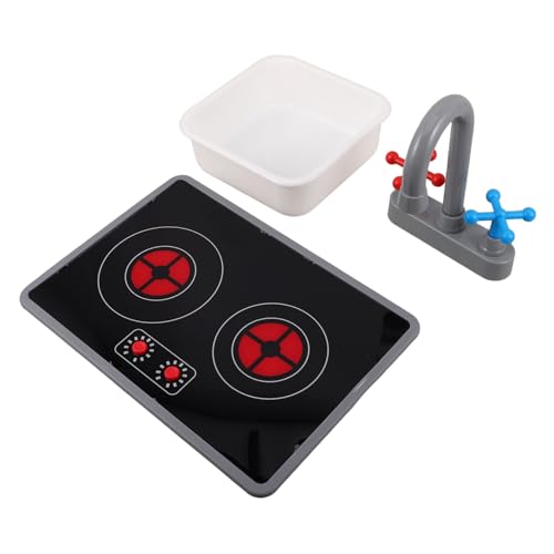 ifundom 3 Stück Teiliges Kinderküchen-spielset Elektronisches Induktionskochfeld mit Licht und Spiel-spüle und Wasserhahn Realistisches Kochspielzeug aus Robustem Kunststoff für von ifundom