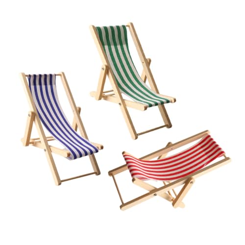 ifundom 3 Stück Teiliges Mini Holz Strandliegestuhl Faltbar Stabile Bauweise Puppenhaus Deko für Strand und Picknick Szenen Farbiges Miniaturmöbel Rot Blau Grün von ifundom