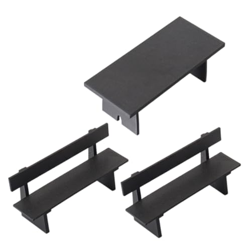 ifundom 3 Stück Teiliges Miniatur Puppenhaus Möbel Set Schwarze Miniaturbank und Tisch Detailreiches Design für Puppenhaus Dekoration und Miniatur Gartenszenerien von ifundom