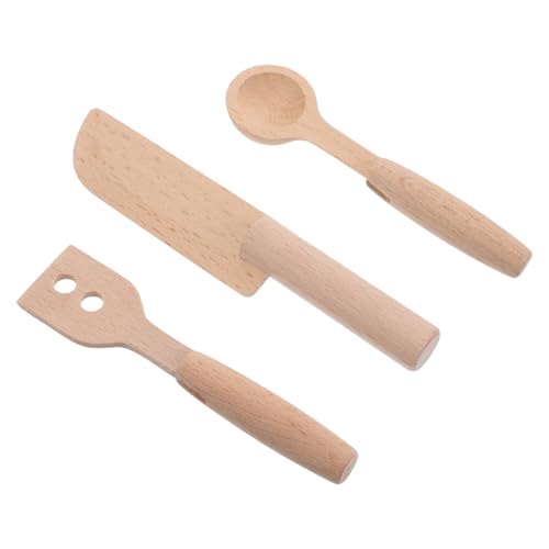 ifundom 3-teiliges Küchenutensilien-Set Aus Holz Für Kinder – Kochmesser-löffel-Set, Realistische Lebensmittelschneider, Backwerkzeuge – Für Kinder, Kleinkinder, Obst, Gemüse, Sandwich, von ifundom