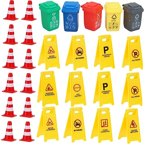 ifundom 37 Stück Verkehrskognitives Zapfen Lernen klein lehrreich Straßenschild Verkehrszeichen Straßenbauschilder Verkehrsschilder für Plastik von ifundom