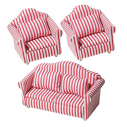 ifundom 3St Wohnzimmer Sofagarnitur für kinderspielzeug spielzeuge wohnraumdeko Mini Sofa Miniatur-Sofa- Miniatursofa -Couchmodell Dorf Hu Tongmu Stripe von ifundom