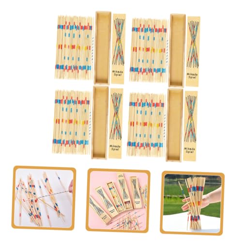 ifundom 4 Boxen Holz Pick Up Sticks mit Box Lernspielzeug für Sicher Glatt Fördert Hand Auge koordination Familie Indoor Outdoor Spielspaß von ifundom
