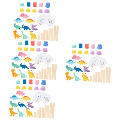 ifundom 4 Sätze Dinosaurier-bausteinspielzeug Bausteine Spielzeuge Balance-Spielzeug Mit Farbblöcken Cartoon-Spielzeug Aus Holz Entzückende Cartoon-stapelblöcke Kind Hölzern Tier Stapeln von ifundom