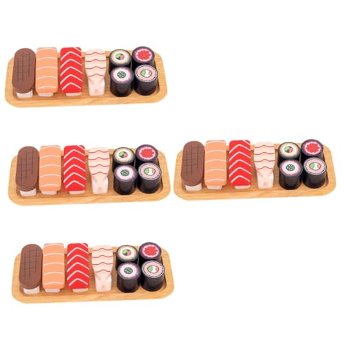 ifundom 4 Sätze Kognitives Spielzeug Für Lebensmittel Sushi-Simulation Zubehör Holzspielzeug Kinderspielzeug Für Mädchen Kühlschrankmagnet Essen Cosplay Kleidung Hölzern von ifundom