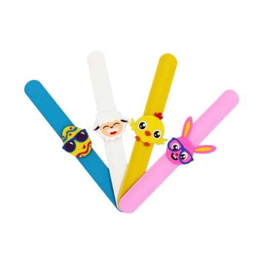 ifundom 4 Stück -Slap-Armband Kinder-Handgelenkleine Cartoon-Slap-Armband Kinderspielzeug Kinderarmband Spielzeug für Kinder Gummi Hasenkörbe Armbänder Silikonarmband druckbar Eier von ifundom