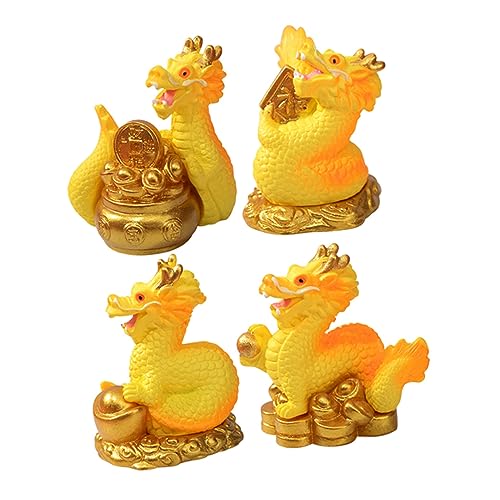 ifundom 4 Stück Kleines Drachenhandwerk Drachenschmuck Miniatur-drachenfiguren Auto Kleine Drachenfiguren Miniatur-drachenstatuen Desktop-Drachen-Ornamente Auto-drachenfiguren Harz Golden von ifundom