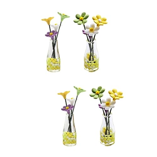 4 Stück Mini-Blumenarrangement-Modell Kinderspielzeug Miniaturen Mini-Blumenarrangement-Töpfe Wohnkultur Pflanzendekor Vasenmodelle Puppenhausschmuck einfach Zubehör Anzug aus Glas von ifundom
