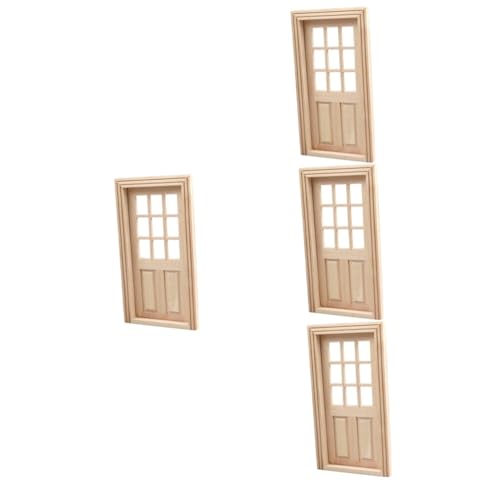 ifundom 4 Stück Mini-tür- Und Fenstermodell Wohnkultur Mini-möbelstütze Miniaturmöbel Kleine Möbeltür Puppenstubenmöbel Holz Mini-türdekor Mini -heimmöbel Winziges Möbelholz Khaki Hölzern von ifundom