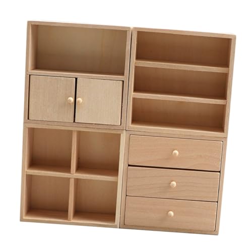 ifundom 4 Stück Miniaturmöbel DIY Bausatz Teiliges aus Massivem Holz Realistisches Miniatur Bücherregal und Schrank Kreative Puppenhausmöbel für Flexible Dekoration und Modellbau von ifundom