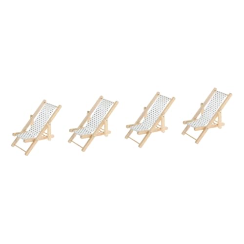 ifundom 4 Stück Miniaturmöbel Holz möbel holzmöbel Dollhouse Furniture Liegen Liegestühle Mini-Strandkorb-Modell Mini-Lounge-Sessel hölzern Ornamente Strandstuhl Dekorationen Stoff von ifundom
