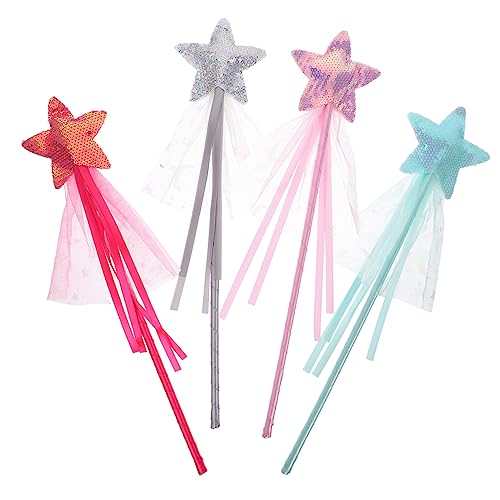 ifundom Elegantes Feenstab-Set 4-teilig Stern-Glitzer Prinzessinnen-feenstäbe Für Mädchen Verkleidungsspielzeug Partyzubehör von ifundom