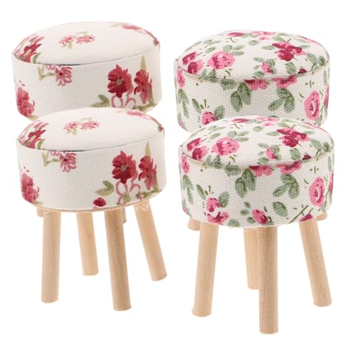 ifundom 4 Stück Runde Hocker mit Stoffbezug Holz Mini Barhocker Puppenhaus Dekoration für Küche Wohnzimmer Stabile Mini Hocker für Miniaturszenen von ifundom