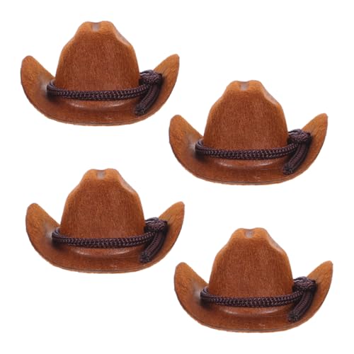 ifundom 4 Stück Teiliges Mini Cowboy Hut Flauschige Miniatur Western Hüte Leichte DIY Bastelaccessoires für Puppenhaus Western Party Deko Niedliche Puppenhut Ornamente von ifundom