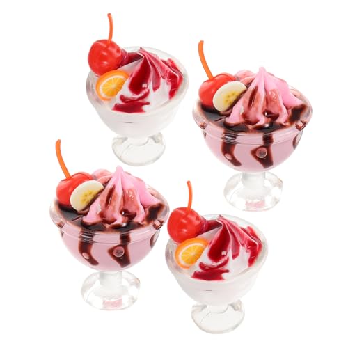ifundom 4 Stück Teiliges Miniatur Eiscreme mit Kirschcreme und Erdbeergeschmack Realistische Puppenhaus Zubehör Farbenfrohe DIY Mini Spielzeuge für Mikrolandschaft und Kreativprojekte von ifundom