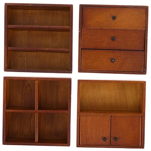 ifundom 4 Stück Teiliges Miniatur Holzschrank in Walnussoptik Stabile Puppenhausmöbel für DIY Dekoration Vielseitiger Aufbewahrungs und Displayschrank Langlebig und für Mikro Landschaften von ifundom
