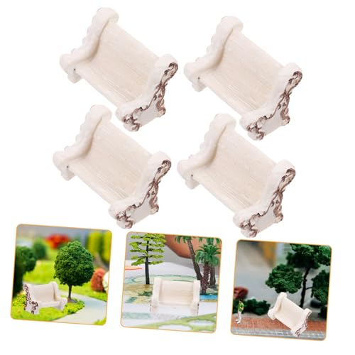 ifundom 4 Stück Teiliges Miniatur Parkstühle aus Weißem Harz mit Filigranem Muster Puppenhaus Möbel Zubehör für DIY Micro Landschaft Dekorative Miniaturstühle für Puppenhäuser und von ifundom