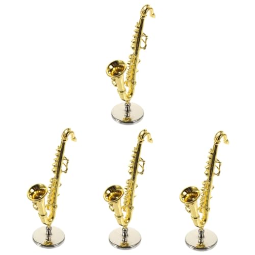ifundom 4 Stück Zubehör Für Puppenhäuser Mini-Saxophon-Modell Geschenke Für Saxophonliebhaber Saxophon Miniatur Schreibtischaufsatz Mini-Musical Saxoboom Kind Legierung Musik von ifundom