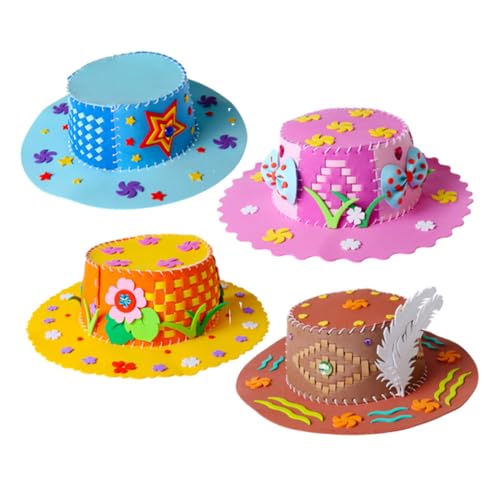 ifundom 4 Stücke Gestrickte Aufkleber Hut Für Jungen Und Mädchen Handgemachte Hut Kindergarten Pädagogisches Spielzeug Cartoon Design Sicher von ifundom