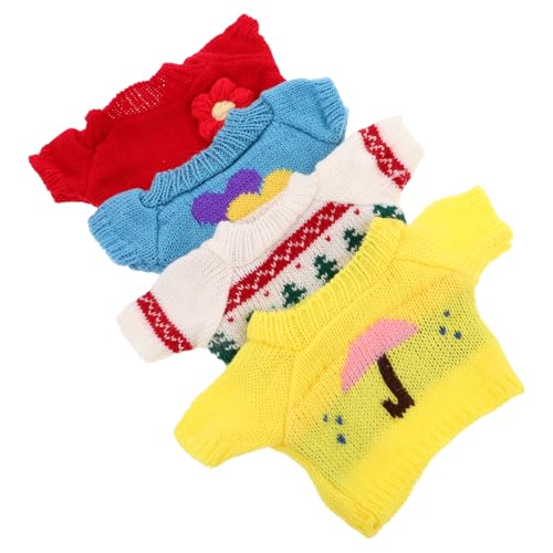 ifundom 4 Teiliger Bären Puppenpullover Süße Stofftierkleidung Für 30 cm Puppenkleidungszubehör Plüschtier Outfit Für Mädchengeburtstag DIY Häkelfigur von ifundom
