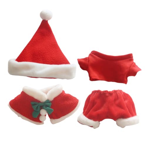 ifundom 4-teiliges Set Puppe Weihnachtskleidung Puppe Weihnachtsmütze Puppe Weihnachtsmann Kleidung Mädchenpuppen-Outfits Weihnachtspuppenkleidung Puppe Weihnachtsoutfits Rot Baumwolle von ifundom