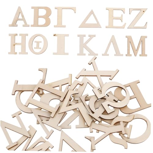 ifundom 48 Stück Brief Lernen Holzstück Aufkleber mit griechischen Buchstaben Alphabet-Zeichen Buchstabenfliesen zum Basteln griechisches Paddel Buchstaben aus Pappmaché hölzern Beige von ifundom