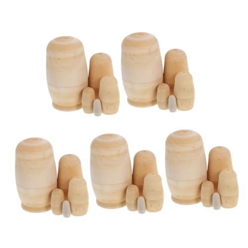 ifundom 5 Sätze DIY Unbemalte Russische Nesting Dolls aus Holz Blanke Matryoshka Puppen für Kreative Familienaktivitäten und Festliche Dekorationen von ifundom
