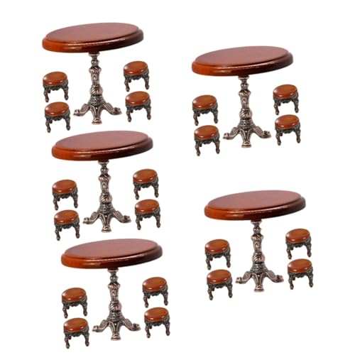 ifundom 5 Sätze Vintage Puppenhauszubehör stafellein small Desk Beistelltisch Stühle Puppenhausmöbel Mini-Hocker-Modelle Jahrgang Spielzeugzimmer Mini-Tisch Schemel runder Tisch von ifundom