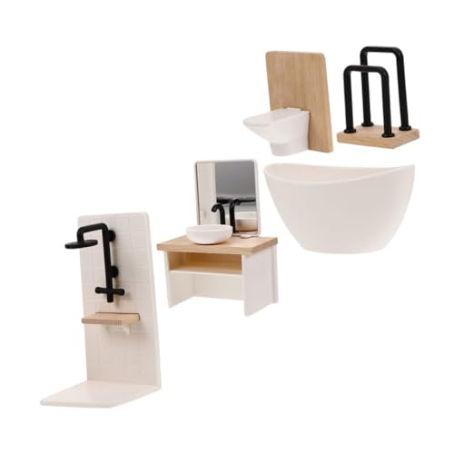 ifundom 5 Stück Miniatur Möbel mit Badewanne Toilette Waschbecken Dusche Handtuchhalter Kompakt Platzsparend Stabil von ifundom