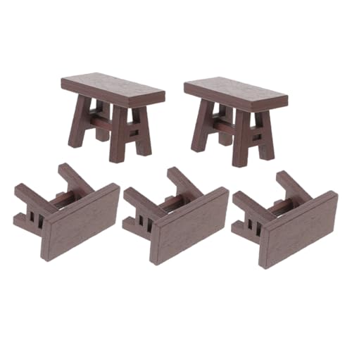 ifundom 5 Stück Teiliges Miniatur-holzhocker Puppenhaus Realistische Kleine Sitzmöbel im Vintage-Stil Detailreich Gestaltete Mini-bänke für Kreatives Rollenspiel und Puppenhausdekoration von ifundom